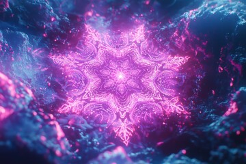 Poster - A mesmerizing glowing mandala design with intricate patterns, set against a textured cosmic background, creating a sense of spiritual depth and ethereal beauty.