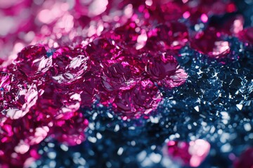 Poster - A mesmerizing close-up of glittering pink sequins cascading over a shimmering blue surface, creating a luxurious and textured abstract design with a dreamy aesthetic.