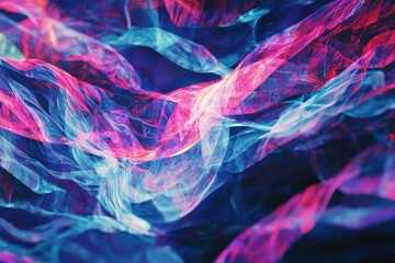 Poster - Abstract flowing shapes in pink and blue create a vibrant, ethereal background with depth and intricate details, perfect for modern design.