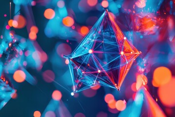 Poster - a vibrant, abstract collage of neon geometric shapes in dazzling hues, with the bright pattern in sh
