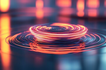 Poster - abstract vibrant glowing neon light spiral pattern with smooth circular reflections and a blurred ba
