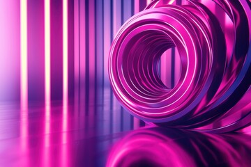 Poster - a mesmerizing magenta tunnel of reflective circles with a neon glow, showcasing a futuristic and abs