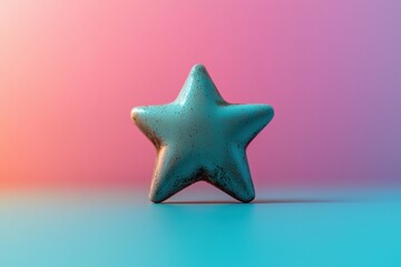 Poster - Textured teal star on a gradient background of pink and blue, creating a dreamy and whimsical feel with a pop of color for a vibrant aesthetic.