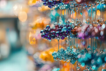 Poster - A captivating abstract close-up featuring shimmering, colorful glass spheres and fluid drips, creating a dreamy and ethereal atmosphere with bokeh.