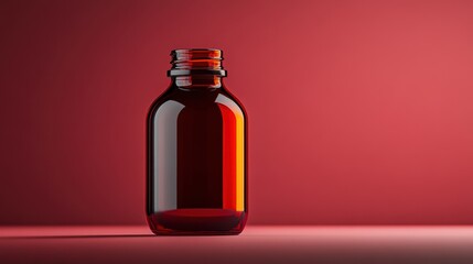 Poster - Captivating Red Glass Bottle Highlighting Elegance Against a Soft Pink Backdrop Generative AI