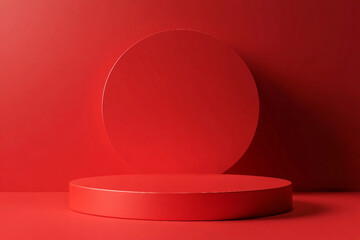 Poster - red podium pedestal stage for luxury fashion generative ai