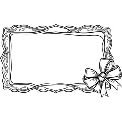 Poster - Ornate border frame with bow ribbon in vintage style for decoration and design. Decorative frame with ribbon bow in outline style for greeting card or invitation