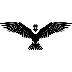 Poster - Bird Illustration: Black Bird with Spread Wings Flying Bird Silhouette Bird Illustration of Bird in Flight Bird Silhouette