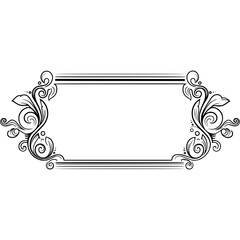 Poster - Ornamental frame with floral elements and decorative border in black and white style. Vintage frame with swirls and leaves for decoration and design