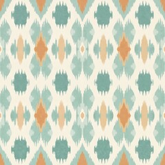 Aufkleber - Seamless ikat ethnic textile pattern with geometric folklore ornament. Tribal abstract illustration with vintage background design for clothing, scarf, fashion, textile print. Decorative design with