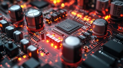 Poster - Illuminated Circuit Board: A Close-Up View of Intricate Electronics
