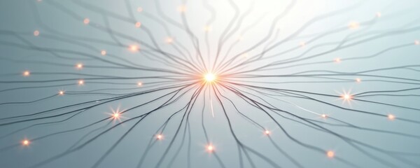Poster - Abstract tech connections concept. Electronic lines coming from center. Neural network, AI, data transfer innovation. Backdrop for technology, science, digital future, IT or communication solutions.