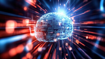 Poster - digital revolution brain data visualization virtual space graphic design futuristic environment clos