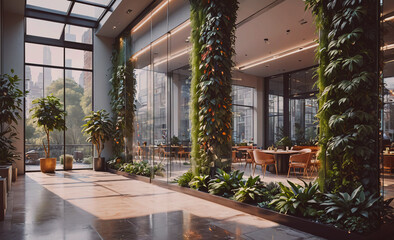 Poster - Large, open space with a lot of greenery and plants. The space is designed to be a relaxing and calming environment