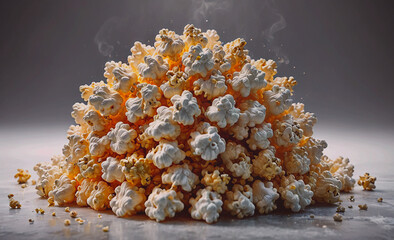 Poster - Pile of popcorn with a lot of white and yellow pieces. The popcorn is piled up and looks like a big mound