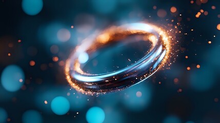 Poster - Glowing energy ring with orange and blue light effects against dark background, sparkling particles creating magical atmosphere. For fantasy and sci-fi designs.
