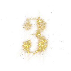 Aufkleber - Golden glitter number 3. Number three of shimmering sequins and glow sparkles on transparent background. PNG