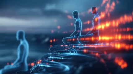Poster - meditation practice futuristic digital space abstract visualization serenity close-up mindfulness an