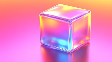 Leinwandbilder - A reflective holographic cube rests on a vibrant gradient surface