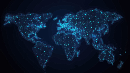 Poster - Abstract World Map Starry Sky Concept - Vector Wireframe with Points, Lines, Planets and Stars, Universe Minimalist Design for Technology and Environmental Themes