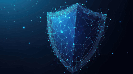 Poster - Low Poly Security Shield with Polygons, Lines, Dots for Data Protection Concept in Starry Sky, Minimalist Vector Illustration