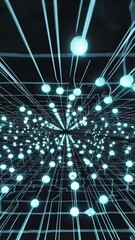 Poster - Dynamic digital network: glowing particle connections in futuristic cyberspace animation