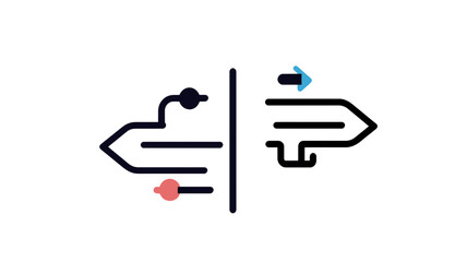 Poster - Vector Icon Representing Data Transfer or Migration in Thin Line Style with Arrows and Small Circle Elements for Technology and Networking Concepts