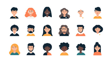 Poster - diverse set of flat vector avatars - multi-ethnic characters for web design, social media, user prof