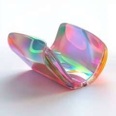 Poster - Iridescent open book sculpture is shown against a plain white background with