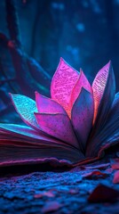 Poster - A book lies open, its pages aglow with a vibrant purple light set against an abstract bokeh background, evoking a sense of fantasy while reading