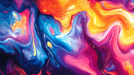 Wall Mural - vibrant liquid abstract: a dynamic composition of swirling, iridescent hues creating a captivating a