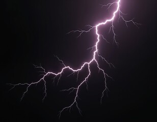 Poster - Realistic lightning isolated on black background. Natural light effect, bright glowing magic purple thunderstorm. Design element. Energy flash power strike weather bolt ray shine abstract dangerous