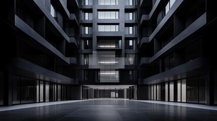 Poster - Modern High Rise Building Showcasing Urban Minimalism With Geometric Elegance Generative AI