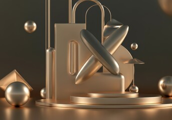 Fototapete - Abstract golden geometric shapes creating a modern artistic display