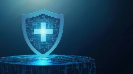 Poster - Glowing Blue Shield Concept Representing Healthcare Protection and Digital Security Visualization