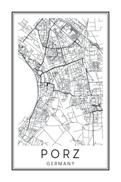Hand drawn printable downtown road map poster of the German city quarter of COLOGNE-PORZ on solid white background with city name