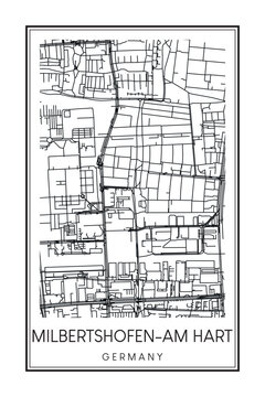 Hand drawn printable downtown road map poster of the German city quarter of MUNICH-MILBERTSHOFEN-AM HART on solid white background with city name