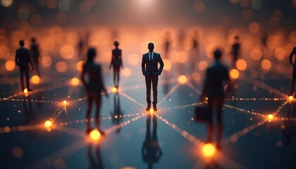 Poster - Connected pro network illustrates business contacts, corporate relationships. Strategic partnerships with dynamic 3d rendering. Teamwork, collaboration via interconnected digital tech global