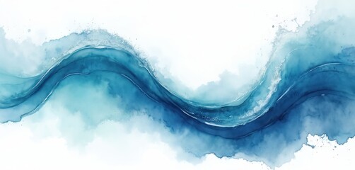Poster - Abstract watercolor wave with aqua splash art. Curve line drawing with copy space. Liquid turquoise, pastel, teal, blue colors illustration. Smooth flowing motion spray. Wet, fresh, purity, flowing