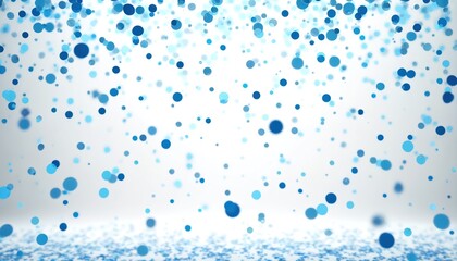 Poster - Blue confetti burst on white backdrop for birthday celebration. Falling blue dots for greeting card, festive anniversary, wedding, or holiday. Decoration, wallpaper, party design element.