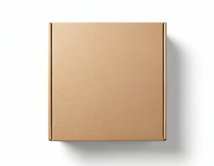 Poster - Top view of blank brown cardboard box on white backdrop. Closed carton container, empty inside. Mockup for branding, delivery services, e-commerce packaging, product presentation. Simple design for