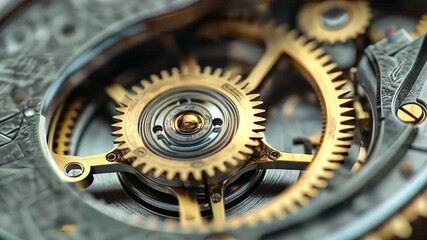 Poster - Intricate mechanical gears showcase fine craftsmanship in metallic design, Closeup of intricate mechanical gears with metallic highlights