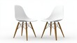 © Shahla - A pair of modern white chairs with wooden legs, displayed against a white background