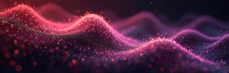 Poster - Abstract fractal particle background. Pink, purple wave design. Hi-tech, big data theme. Curve, motion, flow and graphic elements. Illustration of dynamic energy, smoke effect for wallpaper.