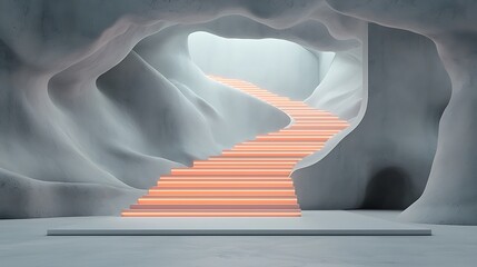 Poster - Abstract cave interior with a glowing staircase
