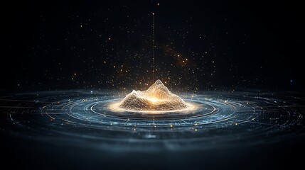 Poster - Abstract digital mountain, swirling data vortex