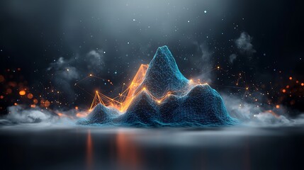 Poster - Abstract digital mountain landscape, glowing with data points