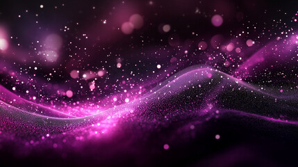 Wall Mural - sparkle magenta, abstract gradient shape on black background, dark noise grainy texture glowing bann