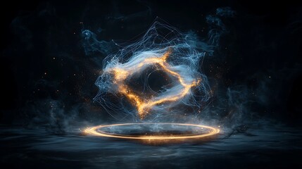 Aufkleber - Abstract, ethereal, energy ring with fiery particles, smoke, and a dark background