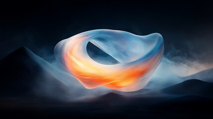 Poster - Abstract, ethereal, swirling, ring-like form, nestled among misty mountains